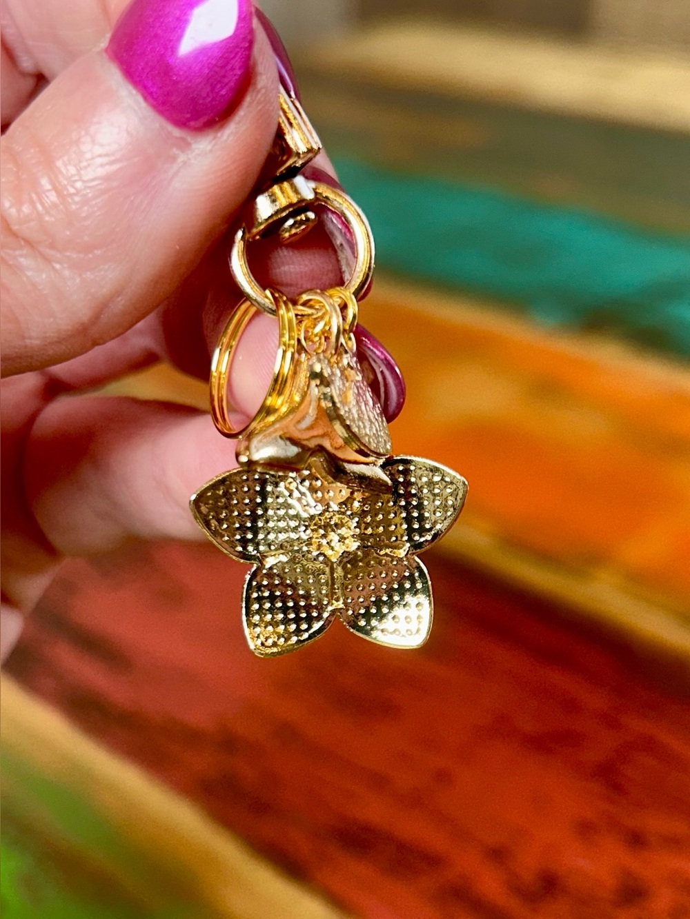 Mini Pink Enamel Coastal & Floral Keychain Charm - Picture 7 of 8